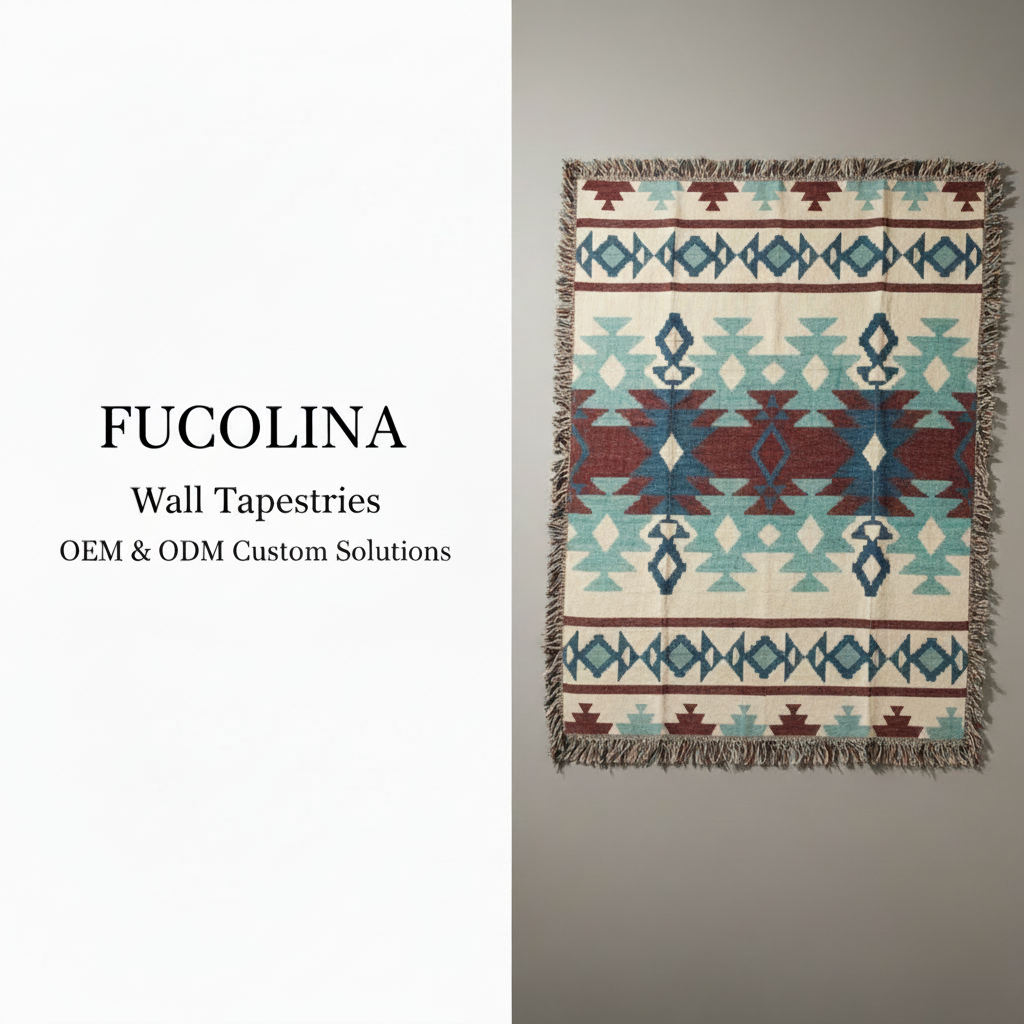 Teal Burgundy Geometric Jacquard Wall Tapestry 121cm x 152cm - Fucolina