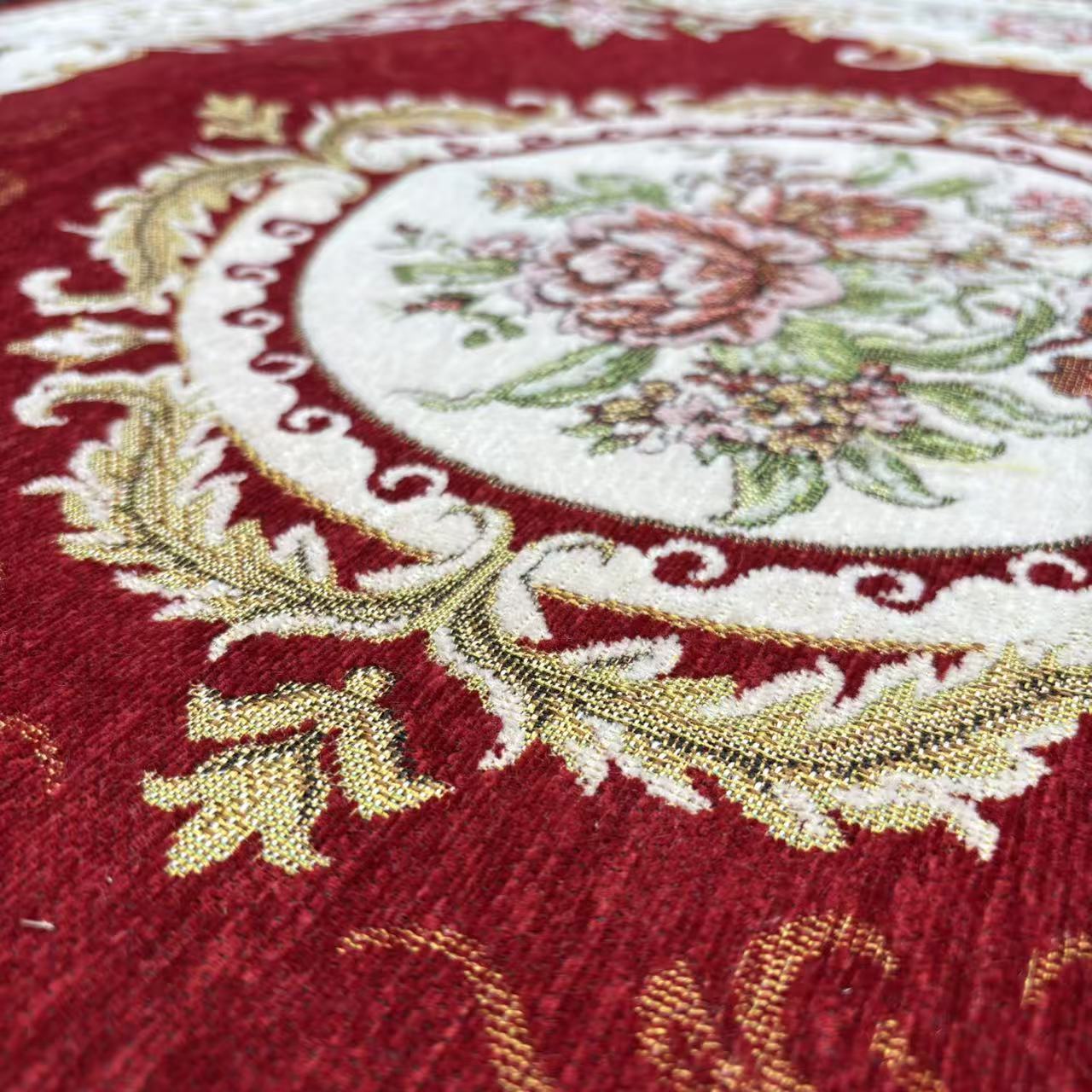 【Exquisite Red Floral Square Rug】Elegant medallion pattern with pink blooms & gold trim. Perfect for living room or bedroom décor. Classic Persian-inspired luxury. - Fucolina