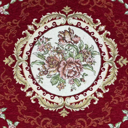 【Exquisite Red Floral Square Rug】Elegant medallion pattern with pink blooms & gold trim. Perfect for living room or bedroom décor. Classic Persian-inspired luxury. - Fucolina