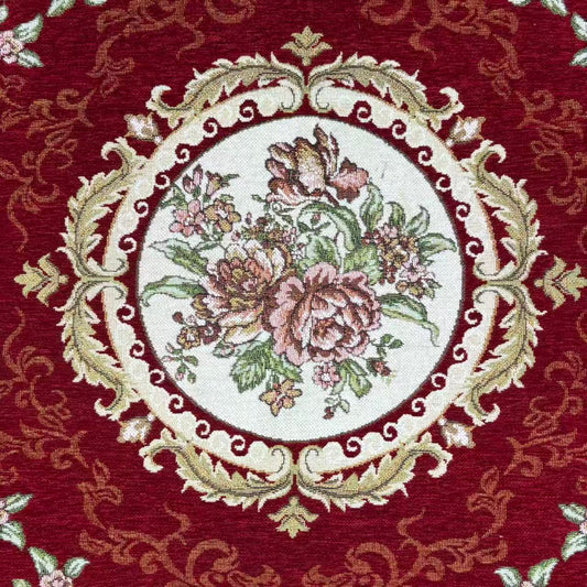 【Exquisite Red Floral Square Rug】Elegant medallion pattern with pink blooms & gold trim. Perfect for living room or bedroom décor. Classic Persian-inspired luxury. - Fucolina