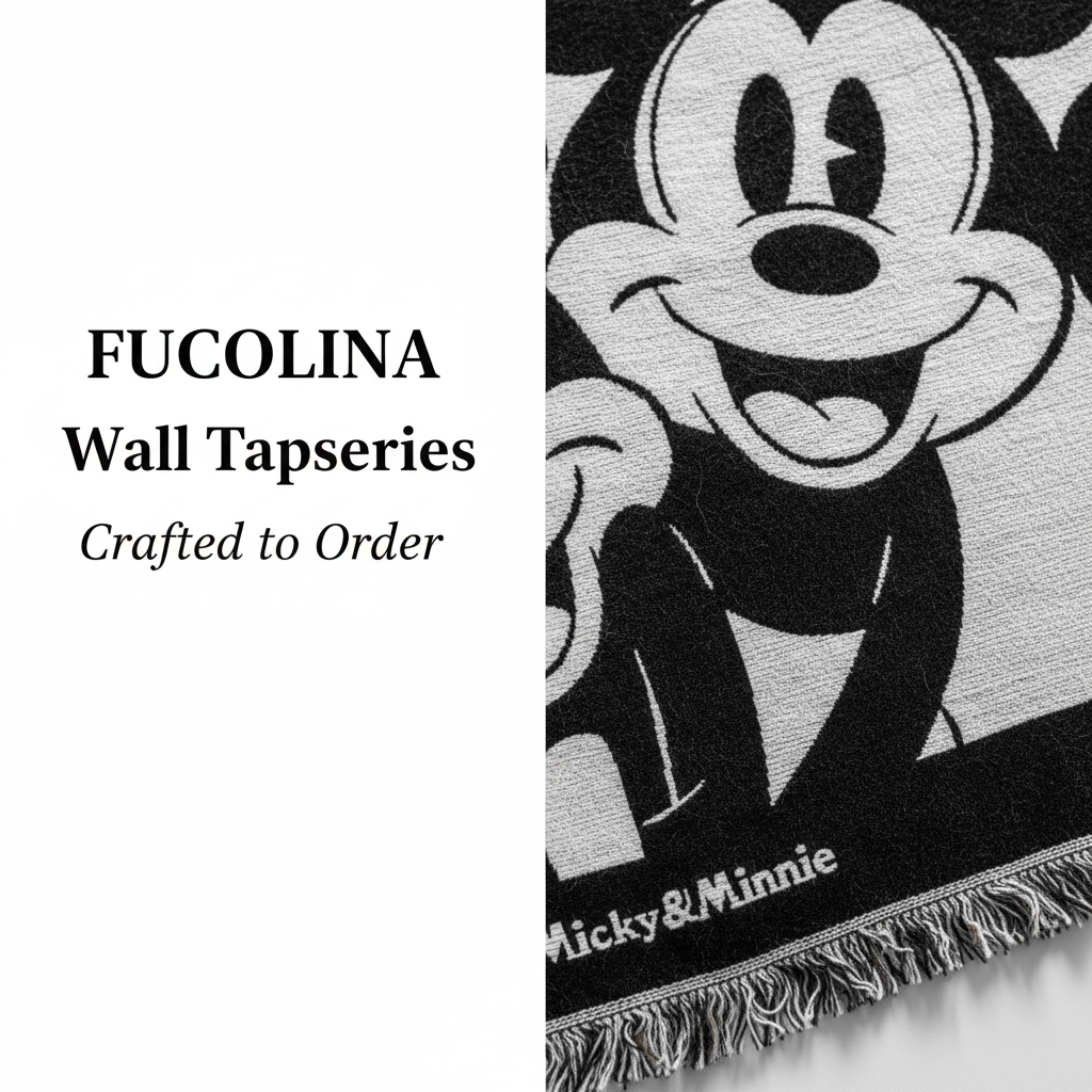 Black White Mickey Minnie Jacquard Wall Tapestry Weave Detail - Fucolina