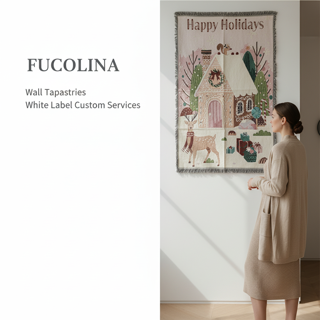 Cream Happy Holidays Wall Tapestry 130x90cm - Fucolina