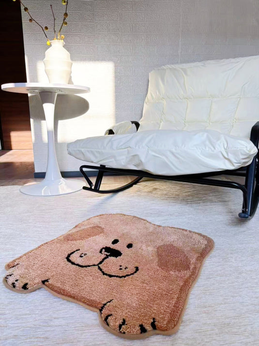 Dog Face Plush Rug with Stitched Details and Soft Texture - Fucolina