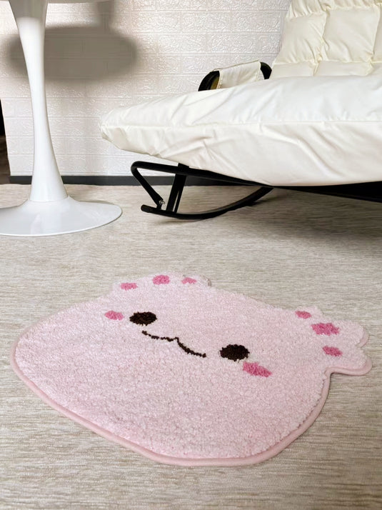 Pink Plush Cartoon Prayer Rug with Face Design and Square Patterns - Fucolina