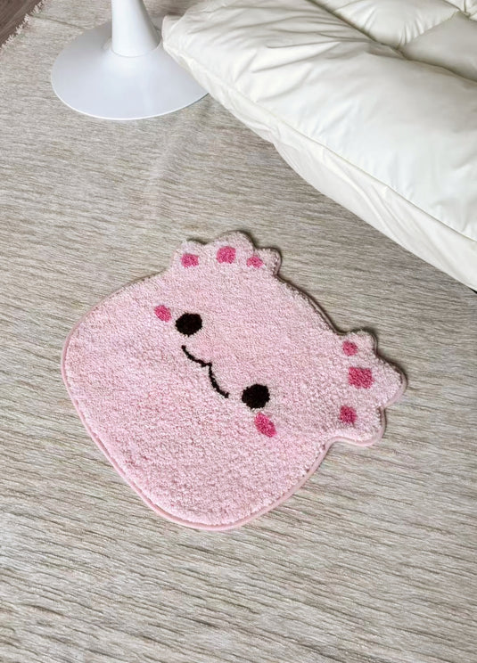 Pink Plush Cartoon Prayer Rug with Face Design and Square Patterns - Fucolina