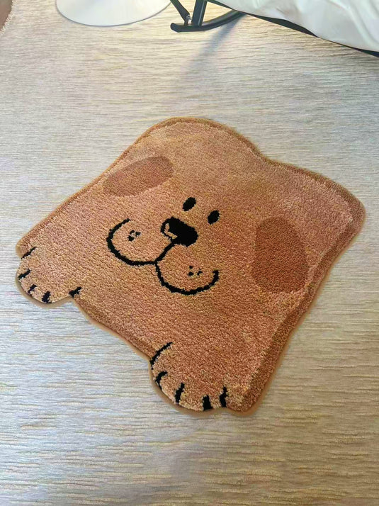 Dog Face Plush Rug with Stitched Details and Soft Texture - Fucolina