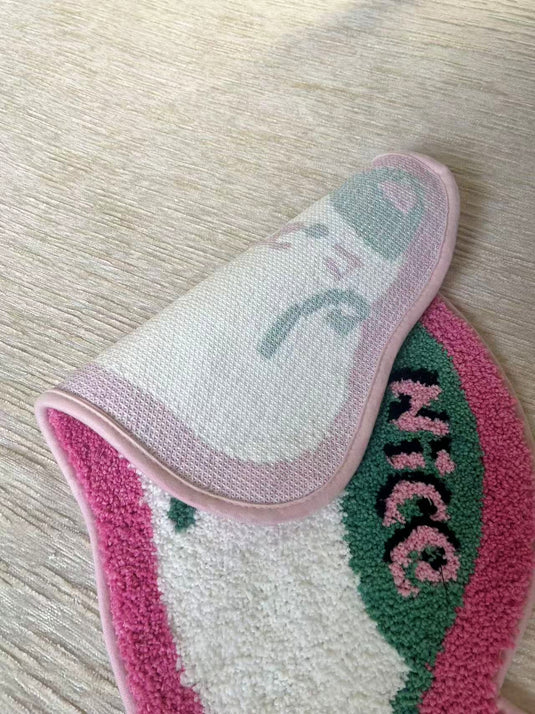 Plush Cat Rug with "NICE" Design and Green Band - Fucolina