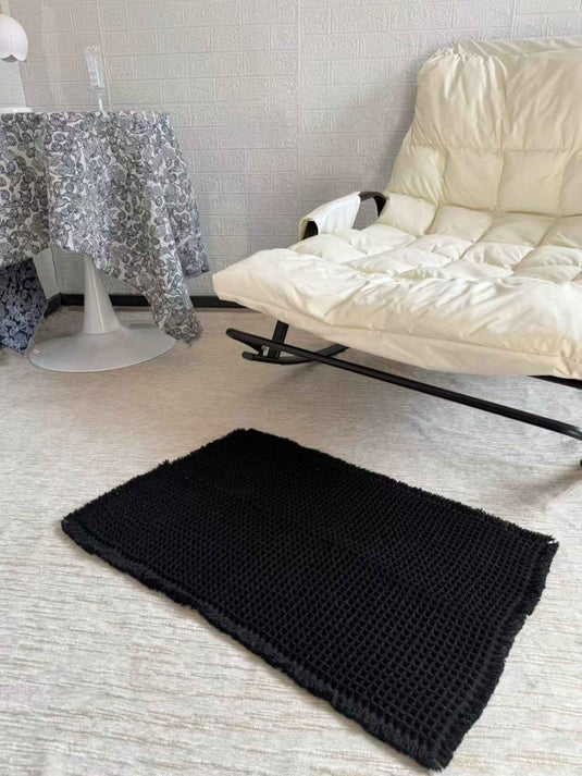 Modern Minimalist Pure Black Waffle Weave Floor Mat