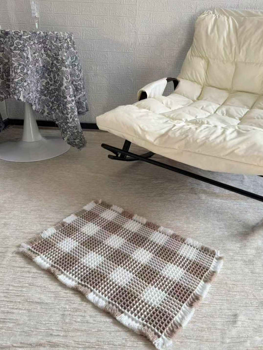 Modern Minimalist Plaid Waffle Weave Floor Mat