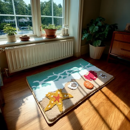 Beach & Ocean Tufted Rug | Starfish Crab Pattern Mat | Bathroom Non-slip Rug - Fucolina