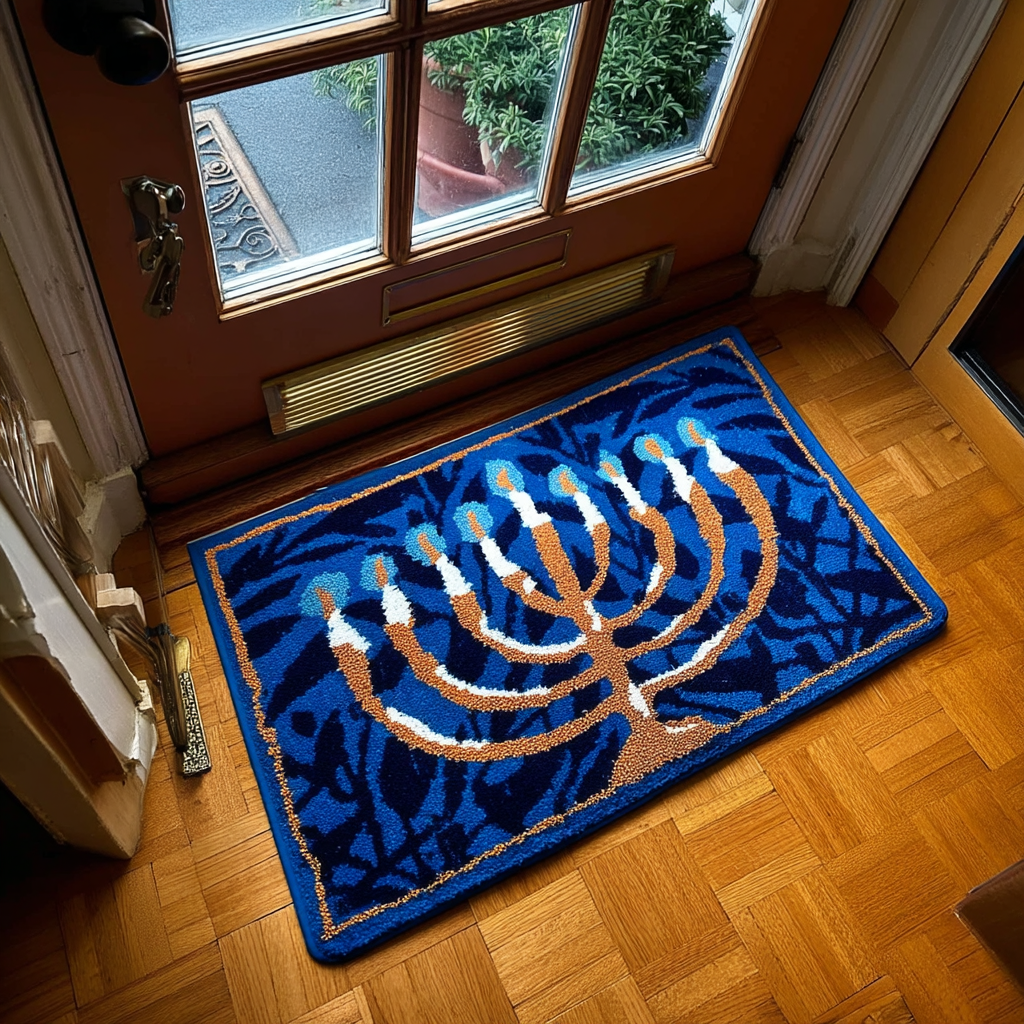 Menorah Tufted Rug | Hanukkah Themed Decor Mat | Festival Accent Rug - Fucolina