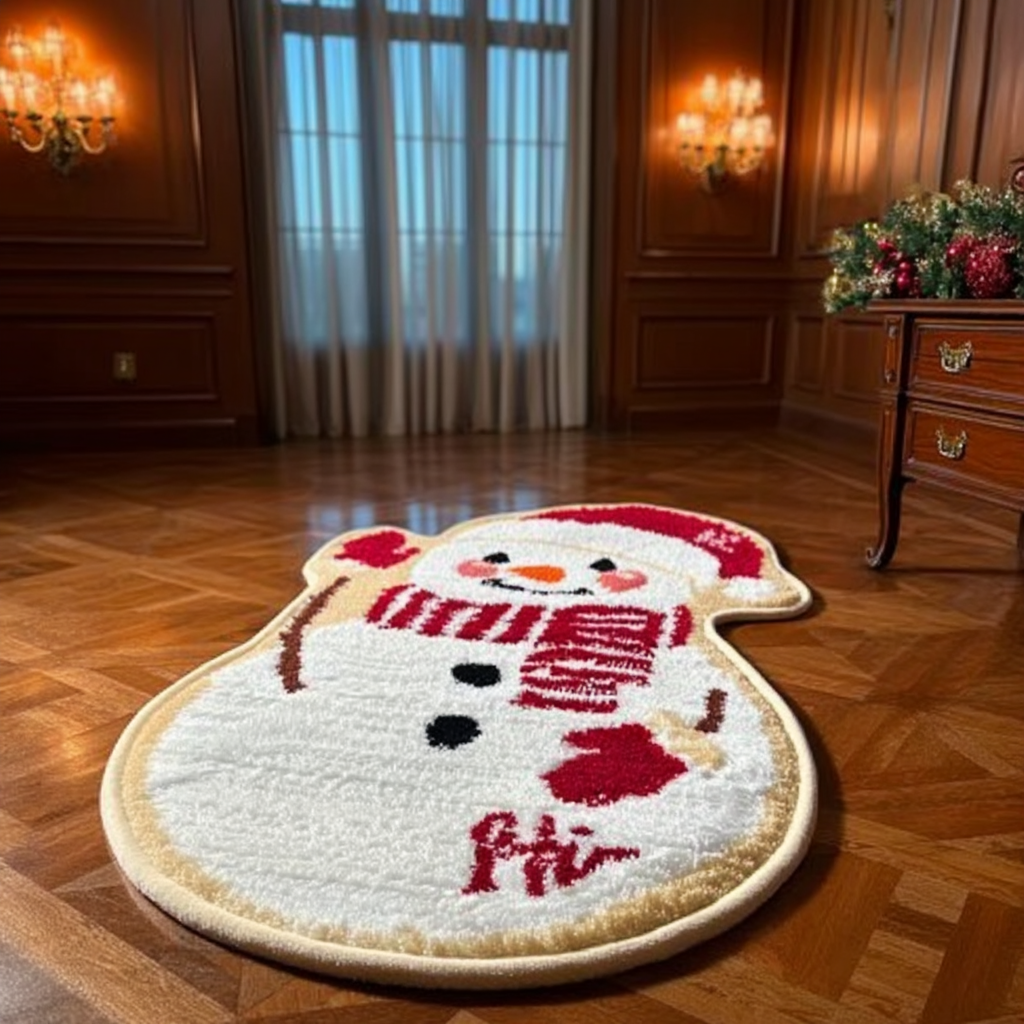 Cute Snowman Shaped Tufted Rug | Christmas Holiday Decor Mat | Winter Themed Accent Rug - Fucolina