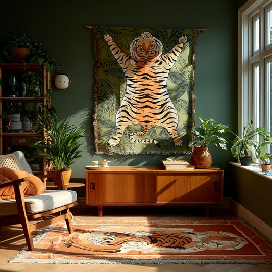 "Tiger Rug" Graphic Woven Tapestry | Jungle Cat Bohemian Wall Hanging - Fucolina