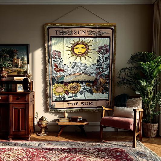 "The Sun" Tarot Card Woven Tapestry | Celestial Mystical Boho Wall Hanging - Fucolina