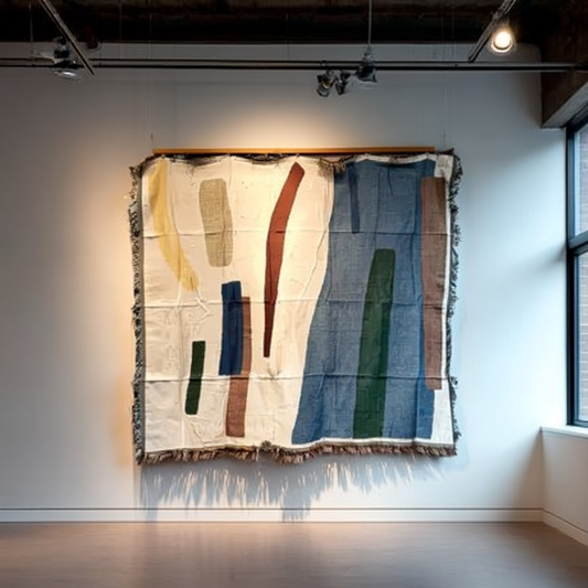 "Composition" Abstract Woven Tapestry | Modern Minimalist Wall Art Blanket - Fucolina