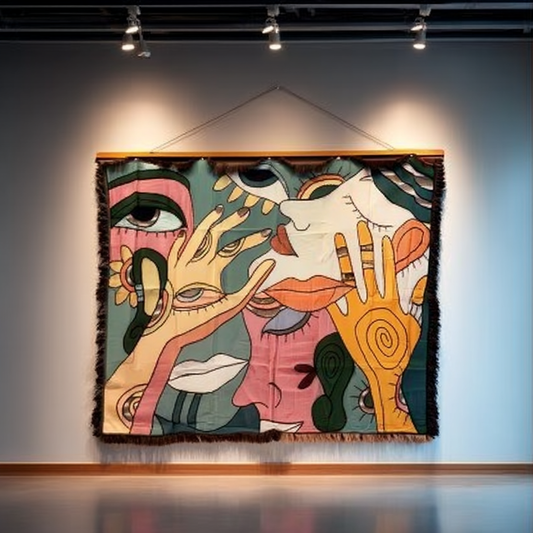 Abstract Faces & Hands Woven Tapestry | Modern Picasso Inspired Wall Art - Fucolina